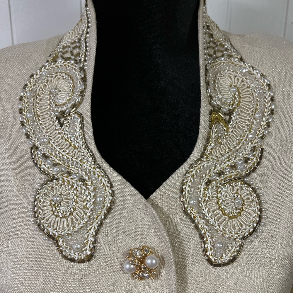 Vintage Albert Nipon Ivory Beaded Evening Suit -S… - image 2